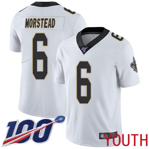 New Orleans Saints Limited White Youth Thomas Morstead Road Jersey NFL Football #6 100th Season Vapor Untouchable Jersey->new orleans saints->NFL Jersey